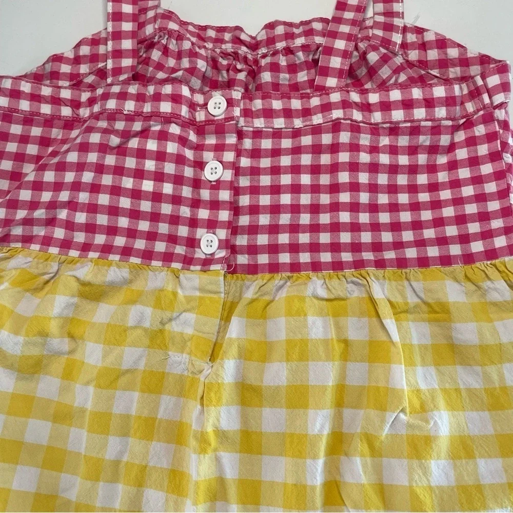 Wonder Nation L 10/12 Girls Tri Colored Checked Dress Pink Yellow Blue PRELOVED